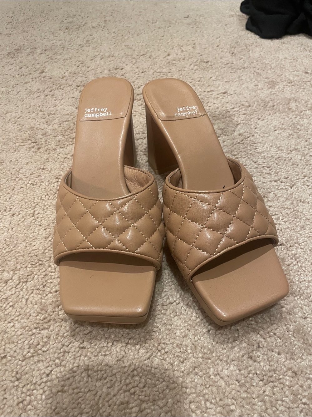 Jeffrey Campbell Quilted Tan Block Heel Mules